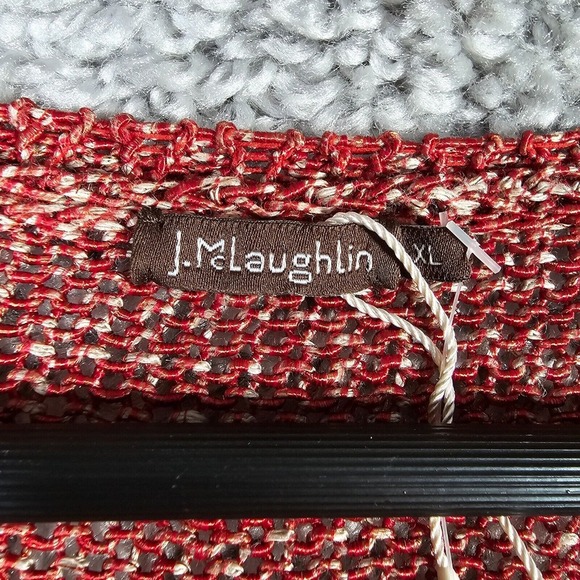 J. McLaughlin Metallic Linen Sweater Womens XL Red Holiday Shine Pullover Knit - Picture 5 of 12